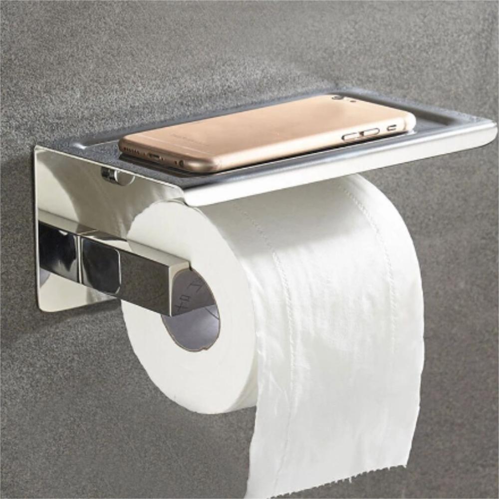 Portapapel higienico con repisa de acero inoxidable brillante