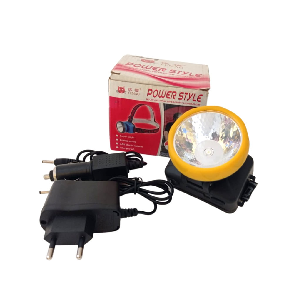 Linterna Frontal LED para Cabeza – Recargable y a Pilas AA, Amarilla