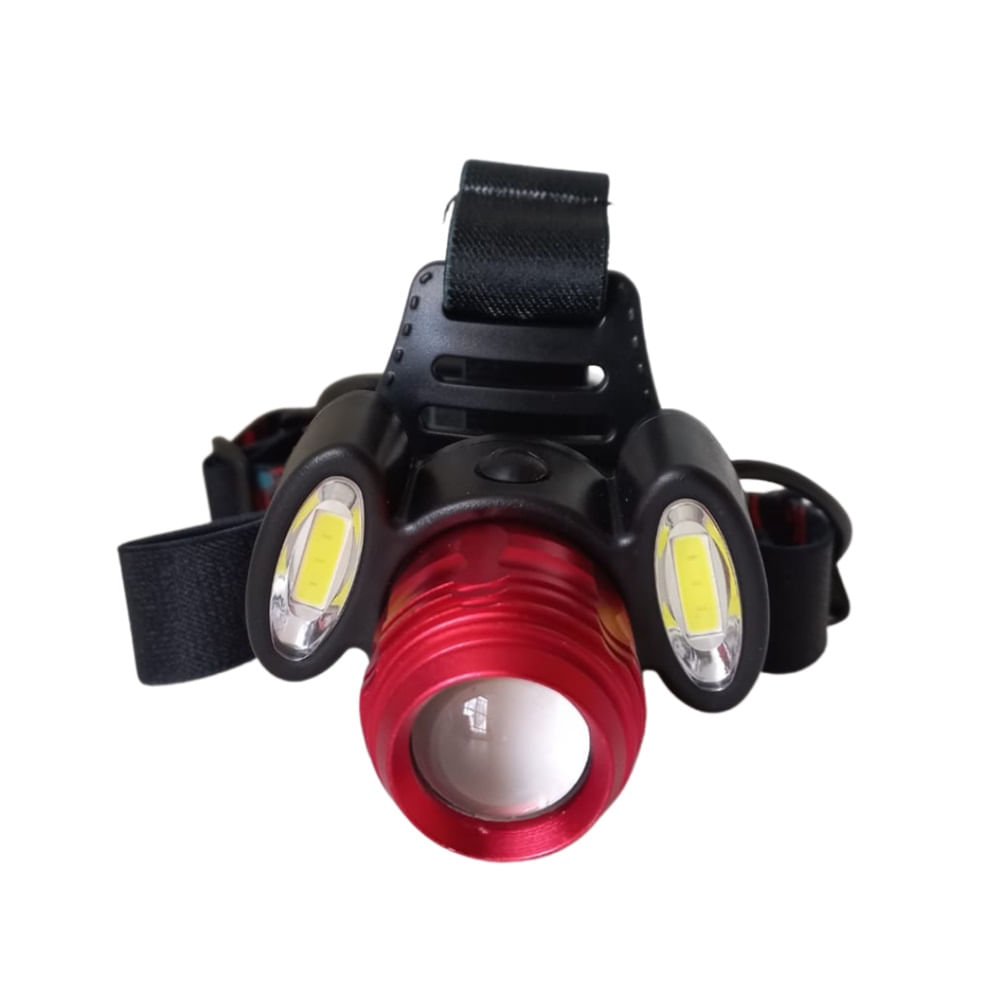 Linterna de Cabeza Frontal 3 LED Potente con Zoom – Color Rojo