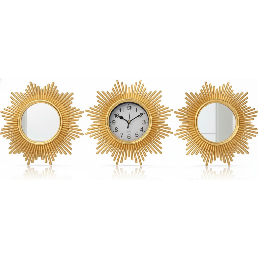Reloj De Pared Nórdico Rayos De Sol Estrella Moderno 3 Piezas