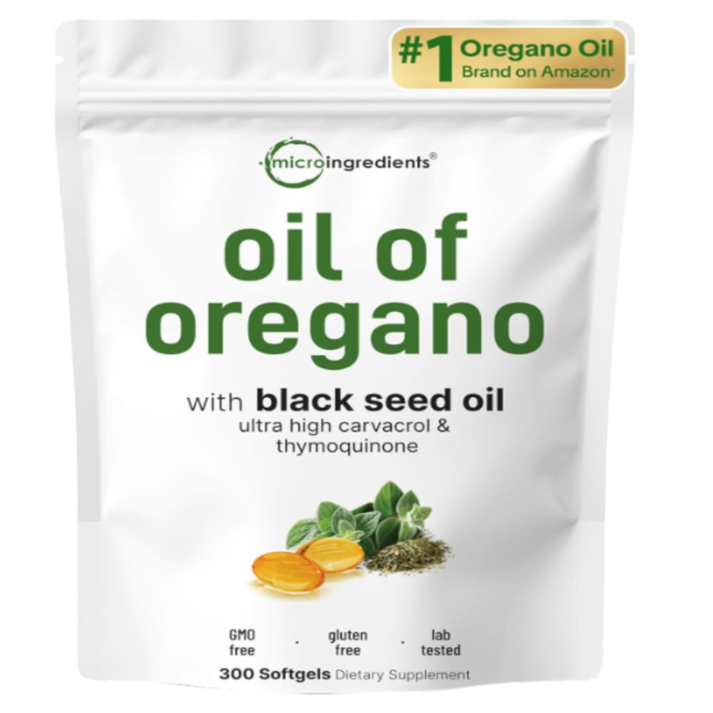 Micro Ingredients Aceite de Orégano y Semilla Negra 300 Cápsulas - Inmunidad y Candidiasis Natural