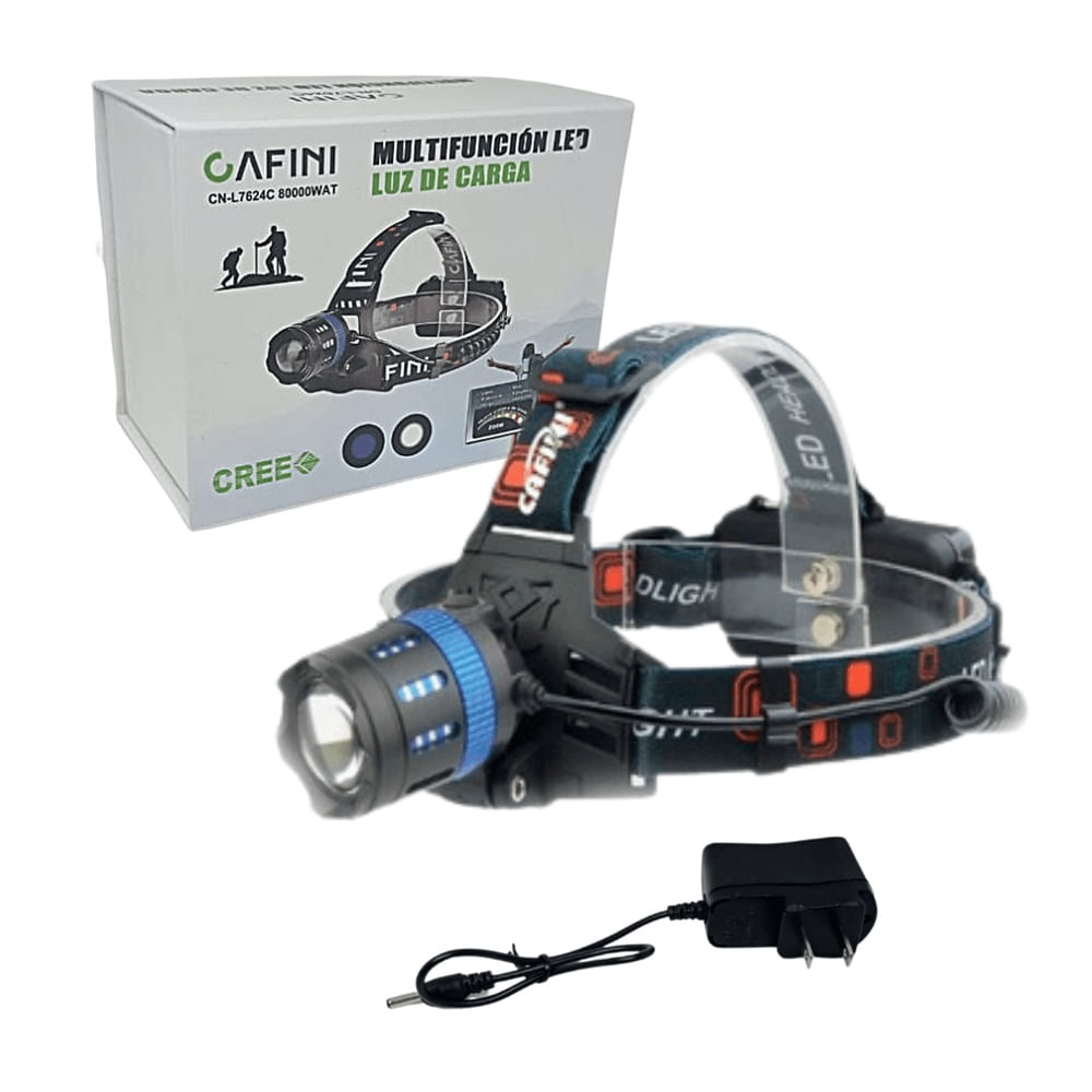 Linterna Frontal Cafini Recargable – Zoom con Luz Azul L7624C