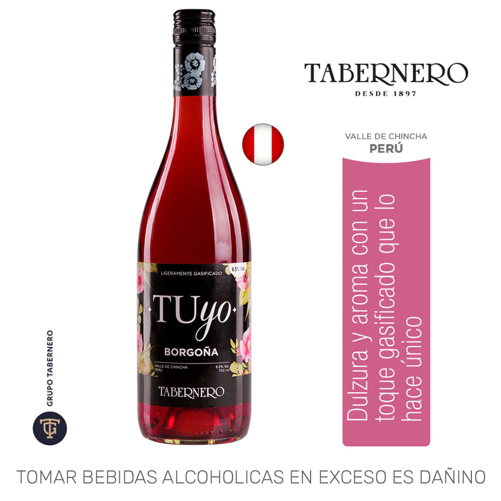 Vino Tinto TABERNERO Tuyo Borgoña Semi Seco Botella 750ml