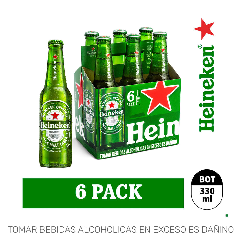 Cerveza HEINEKEN Botella 330ml Pack 6un Cerveza HEINEKEN Botella 330ml Pack 6un