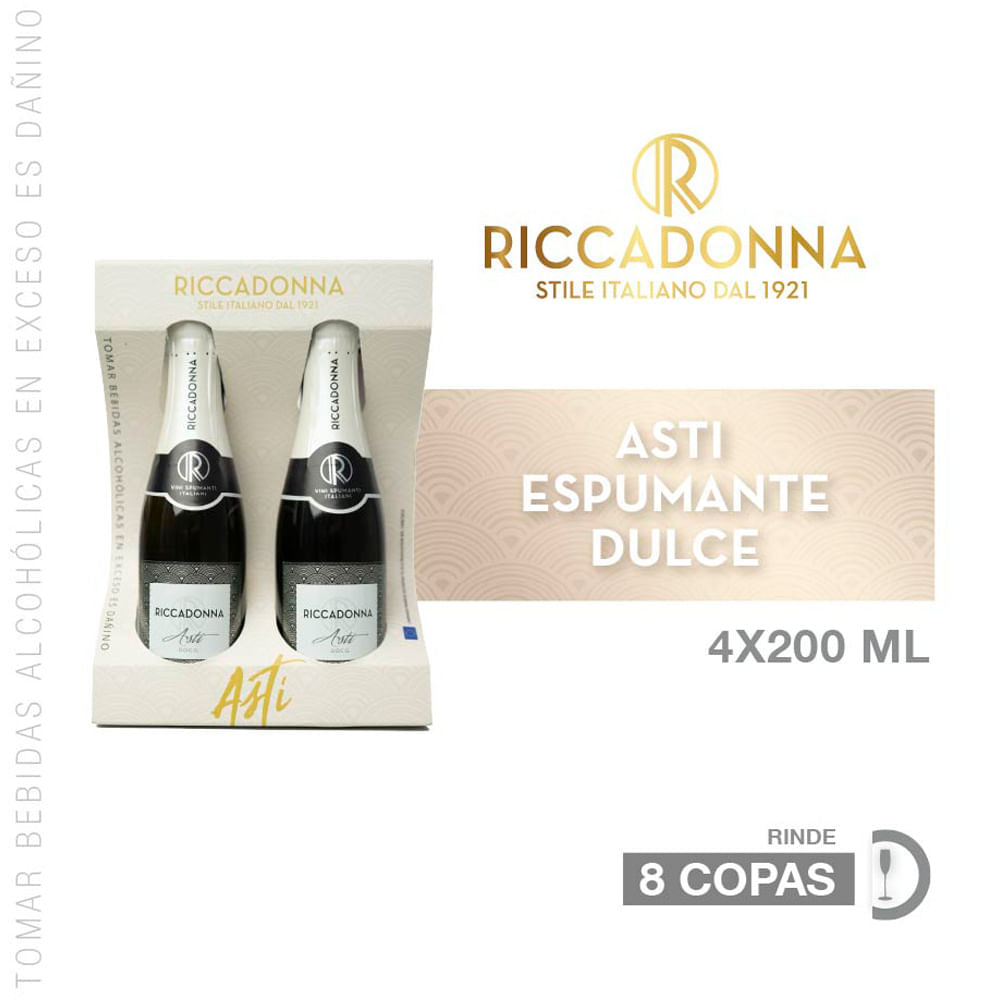 Espumante RICCADONNA Asti Botella 200ml Paquete 4un Espumante RICCADONNA Asti Botella 200ml Paquete 4un