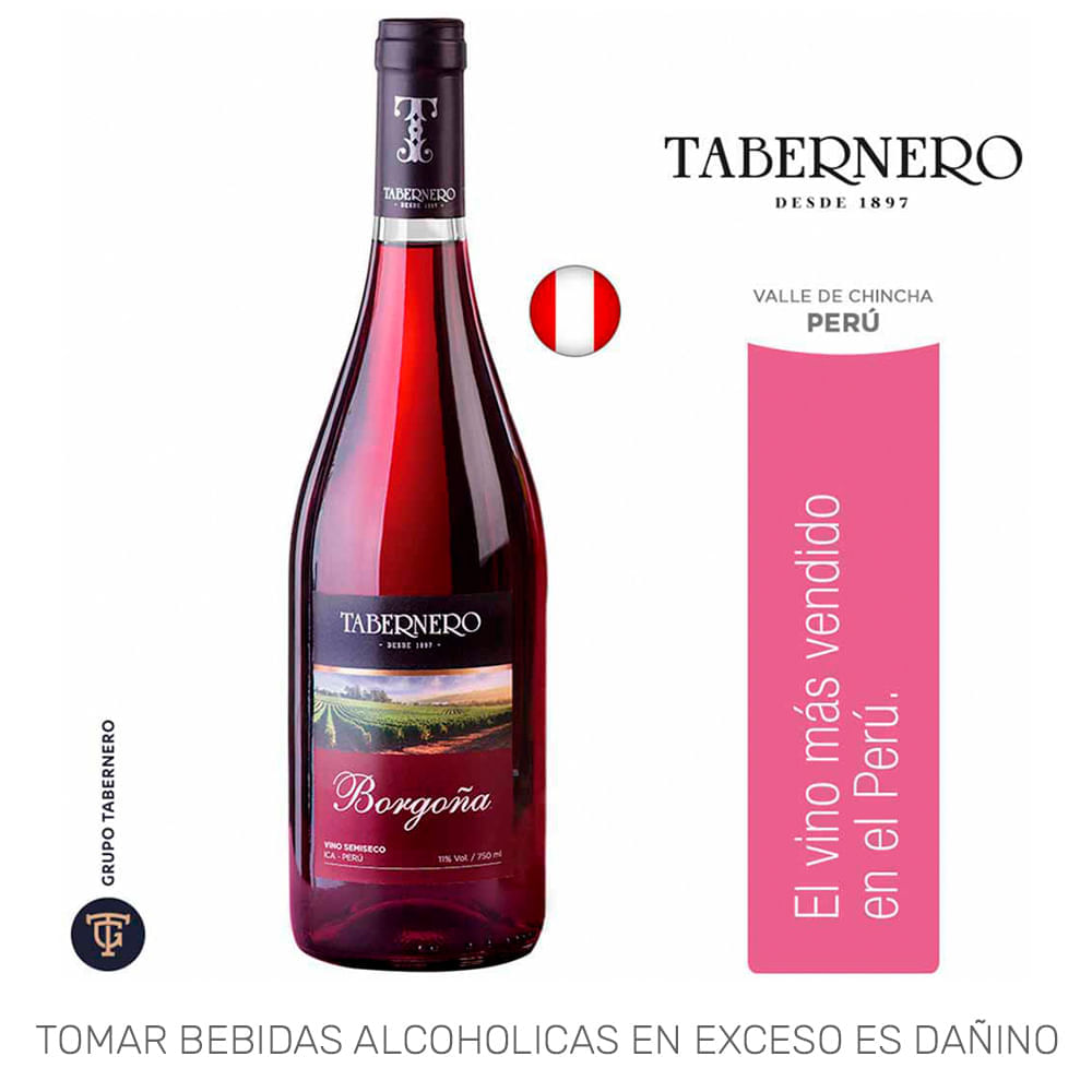 Vino Tinto TABERNERO Borgoña Botella 750ml Vino Tinto TABERNERO Borgoña Botella 750ml