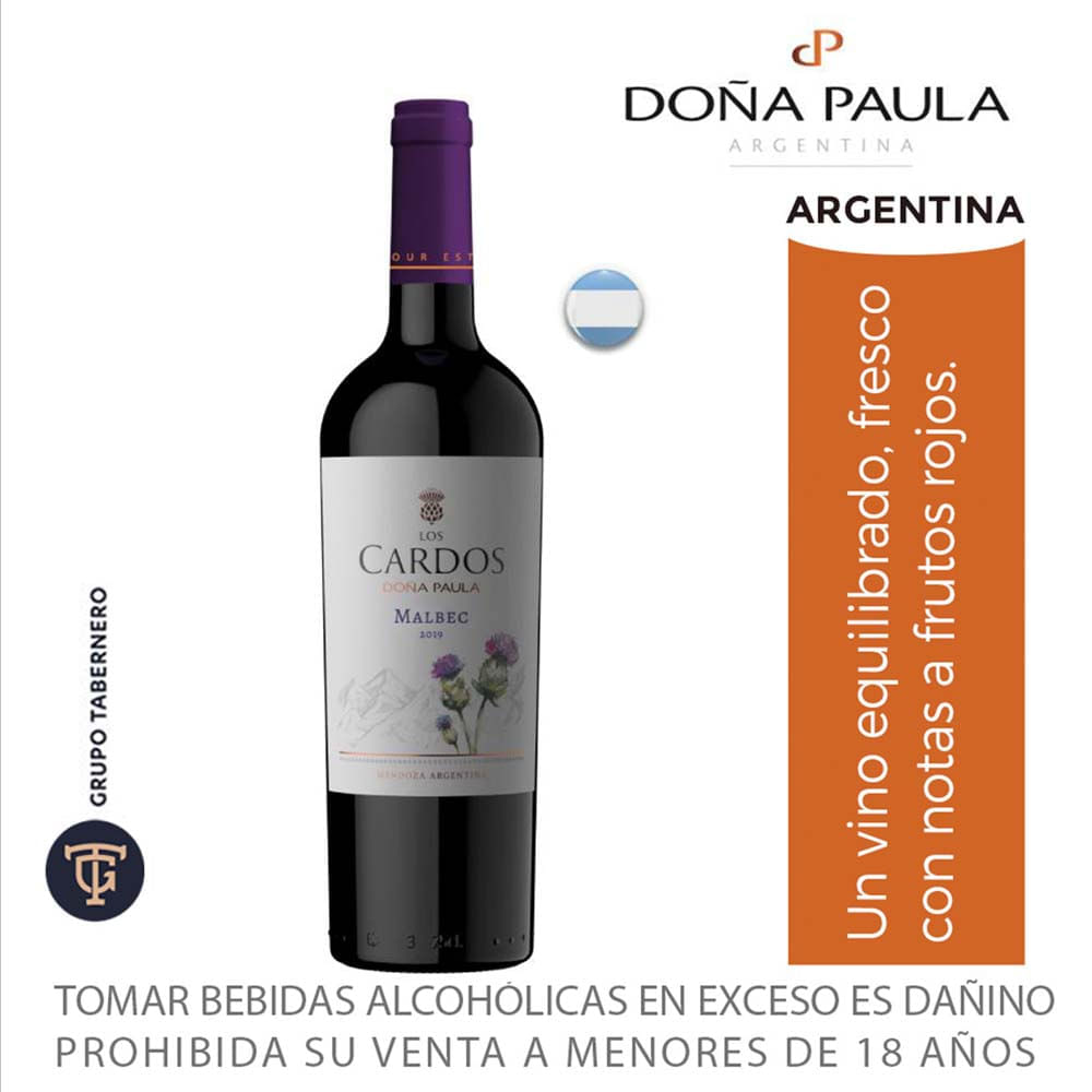 Vino Tinto LOS CARDOS Malbec Botella 750ml