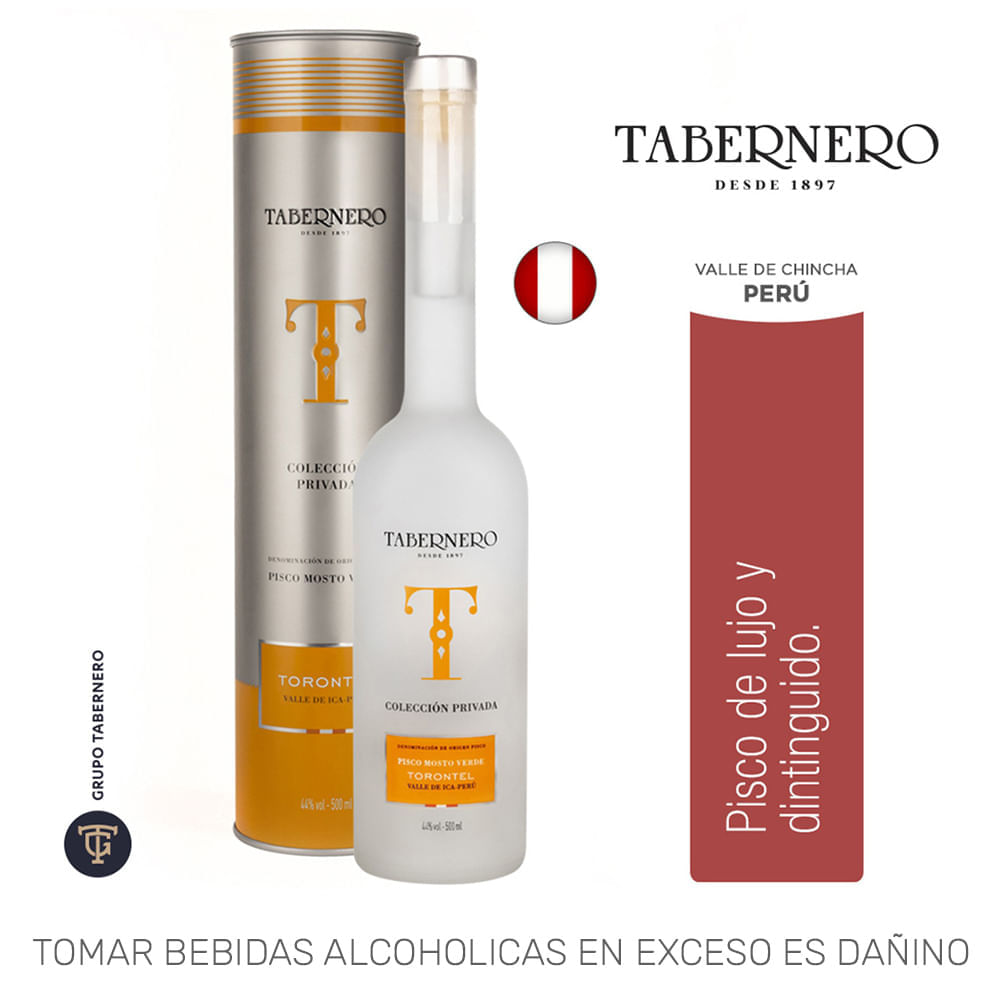 Pisco TABERNERO Mosto Verde Torontel Botella 500 ml