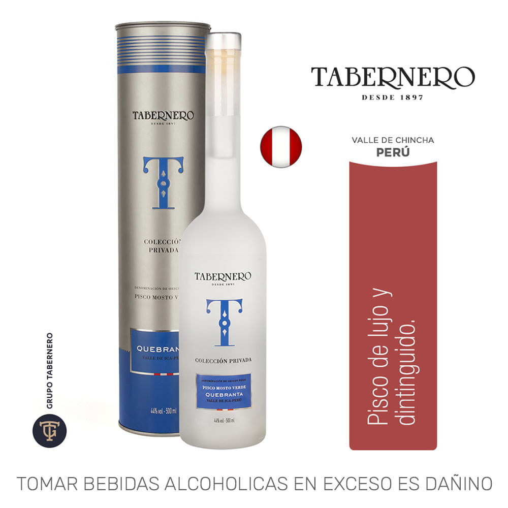 Pisco TABERNERO Mosto Verde Quebranta Botella 500ml