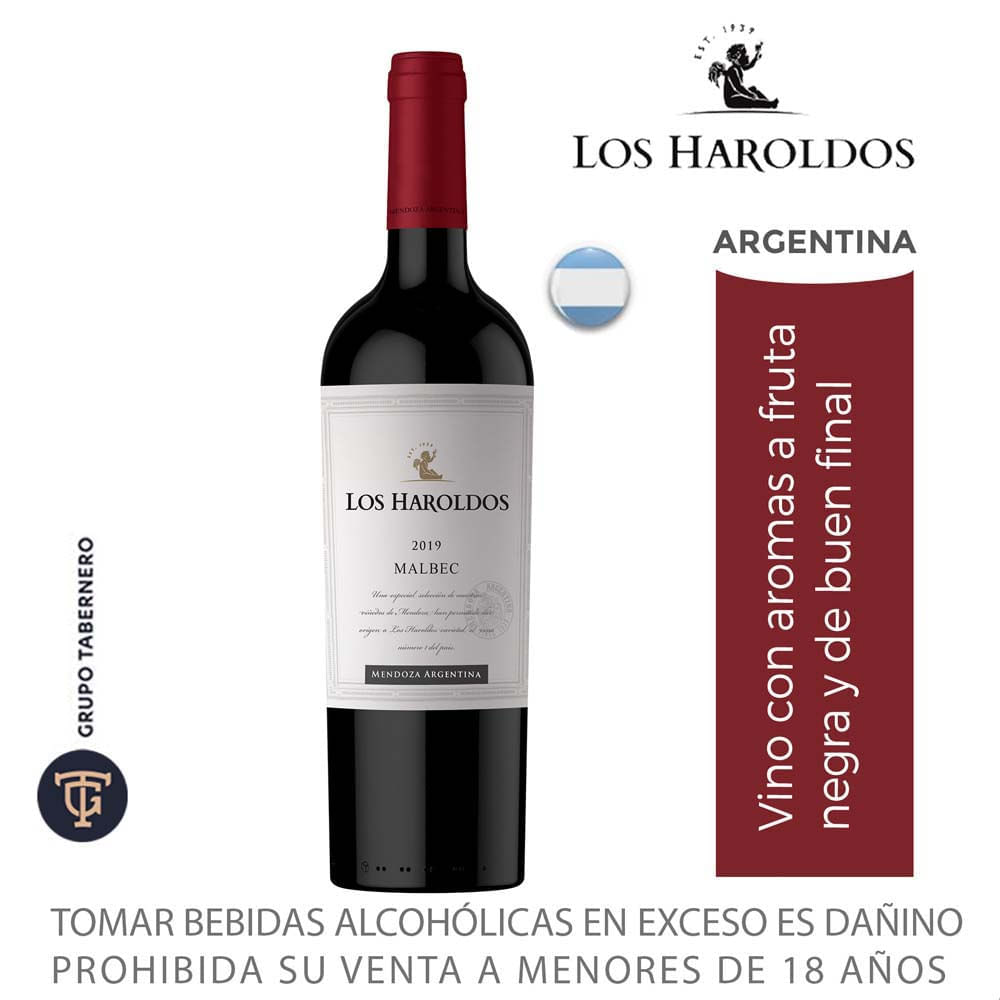 Vino Tinto LOS HAROLDOS Malbec Botella 750Ml Vino Tinto LOS HAROLDOS Malbec Botella 750Ml