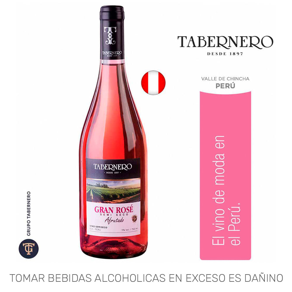 Vino Rosé TABERNERO Gran Rosé Semi Seco Botella 750ml