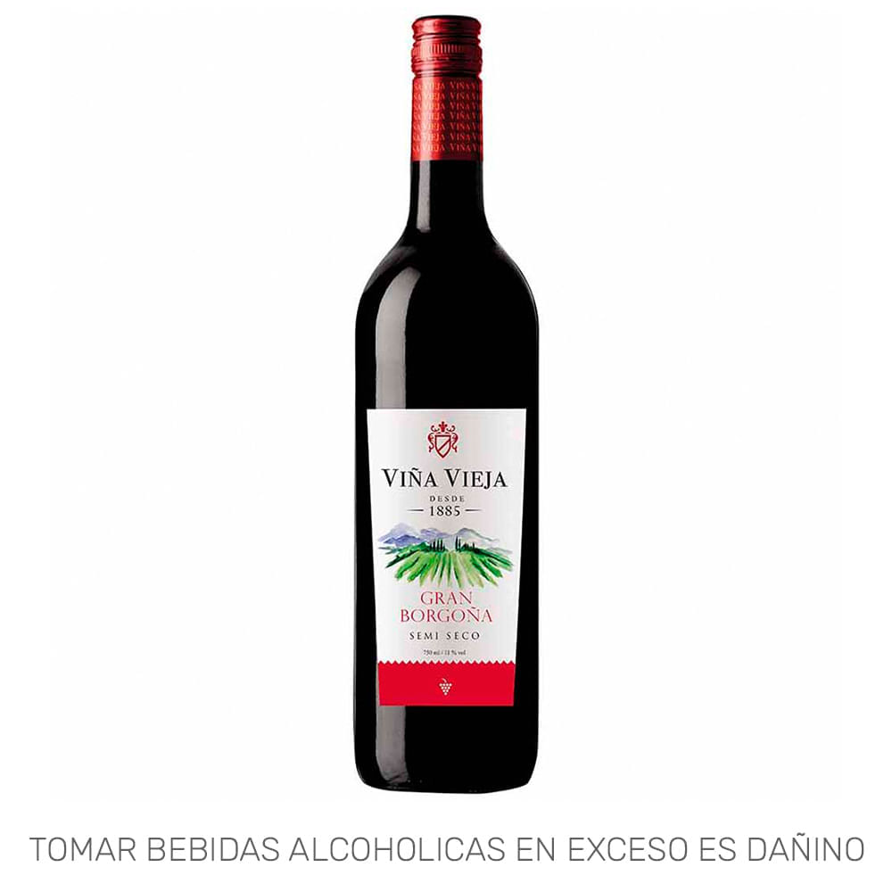 Vino Tinto VIÑA VIEJA Borgoña Semi Seco Botella 750ml Paquete 2un Vino Tinto VIÑA VIEJA Borgoña Semi Seco Botella 750ml Paquete 2un