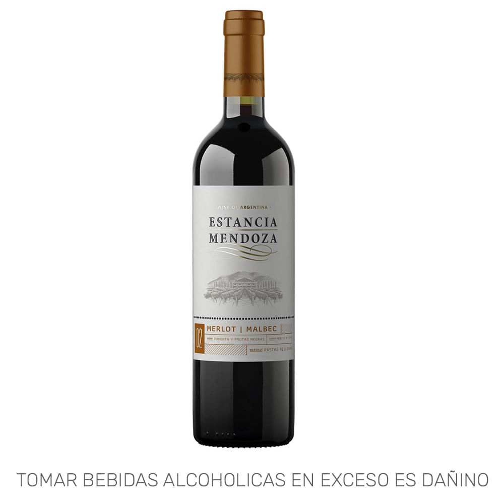 Vino Tinto ESTANCIA MENDOZA Merlot Malbec Bivarietal Botella 750ml Vino Tinto ESTANCIA MENDOZA Merlot Malbec Bivarietal Botella 750ml