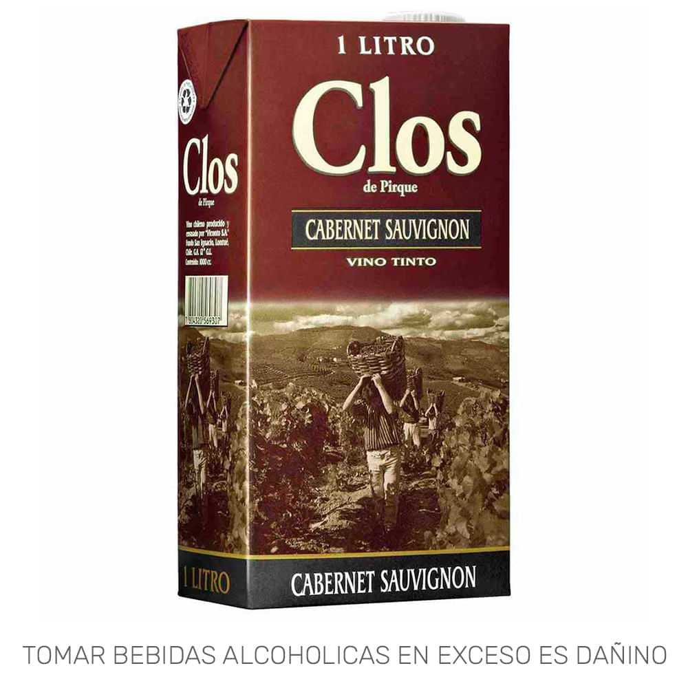Vino Tinto CLOS DE PIRQUE Cabernet Sauvignon Caja 1L