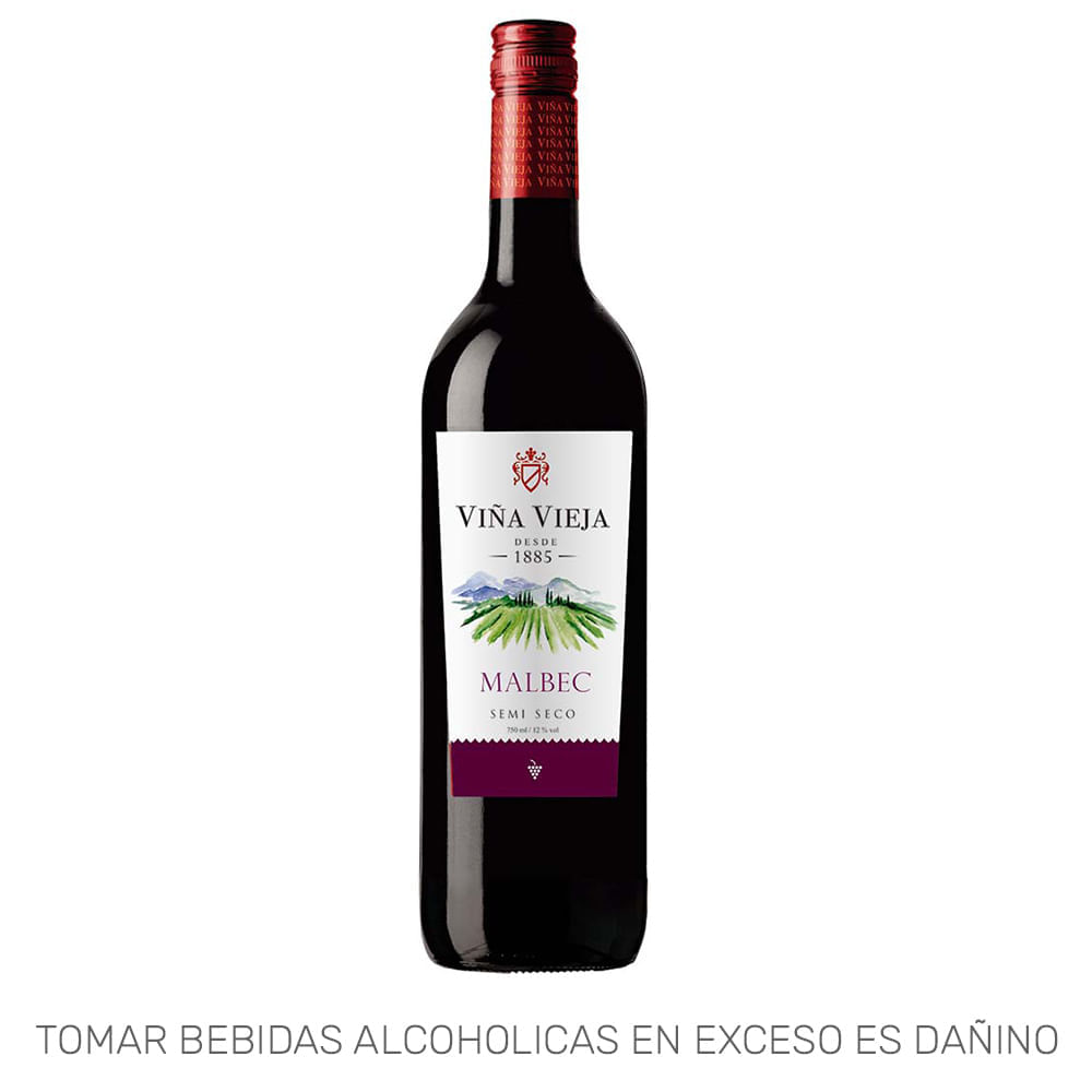 Vino Tinto VIÑA VIEJA Malbec Semi Seco Botella 750ml