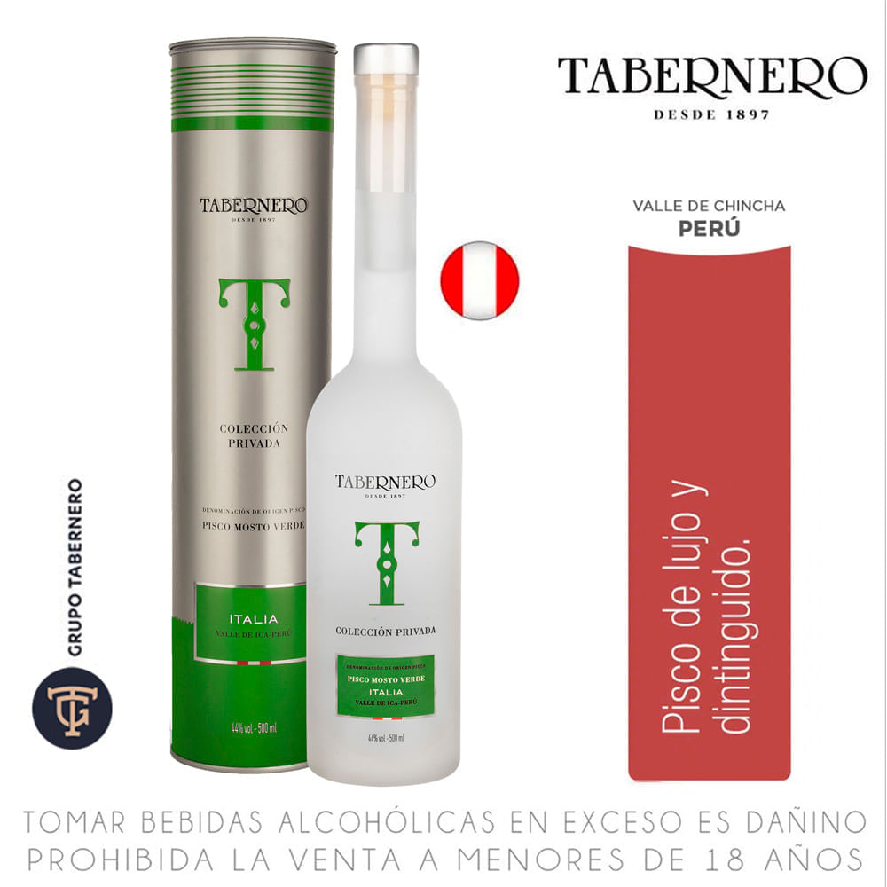 Pisco TABERNERO Mosto Verde Italia Botella 500ml Pisco TABERNERO Mosto Verde Italia Botella 500ml