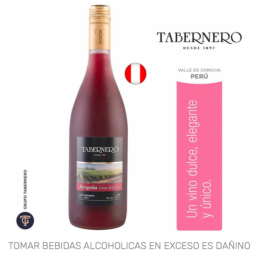 Vino Tinto TABERNERO Borgoña Gran Selección Botella 750ml Vino Tinto TABERNERO Borgoña Gran Selección Botella 750ml