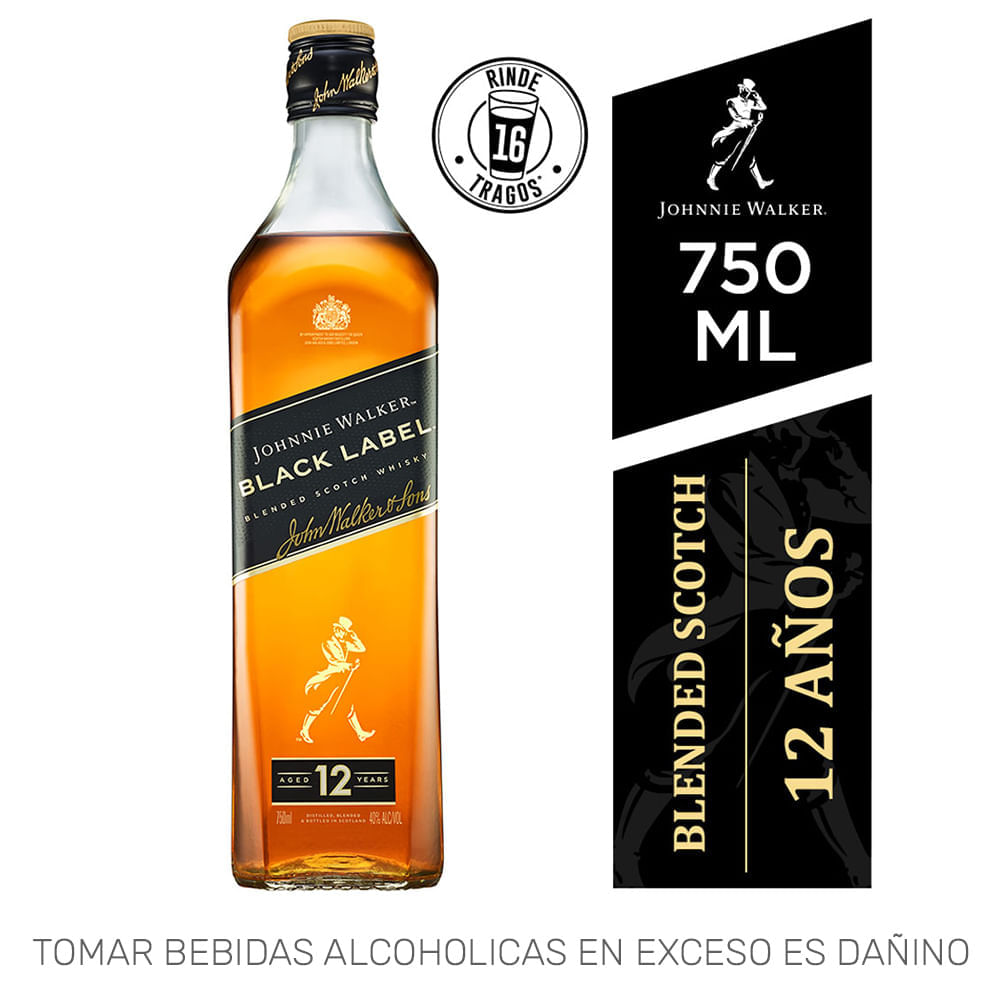 Whisky JOHNNIE WALKER Black Label Botella 750ml Whisky JOHNNIE WALKER Black Label Botella 750ml