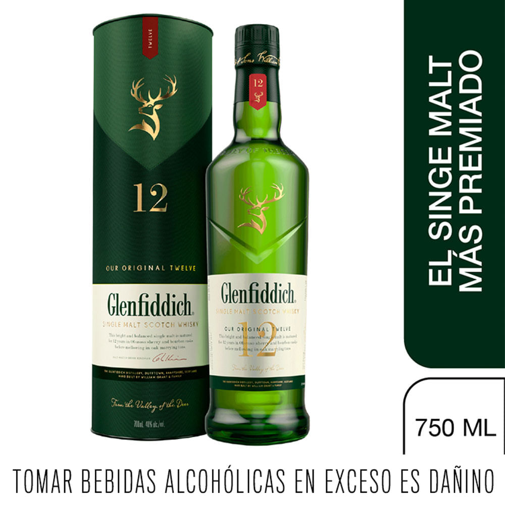 Whisky GLENFIDDICH 12 Años Botella 750ml Whisky GLENFIDDICH 12 Años Botella 750ml