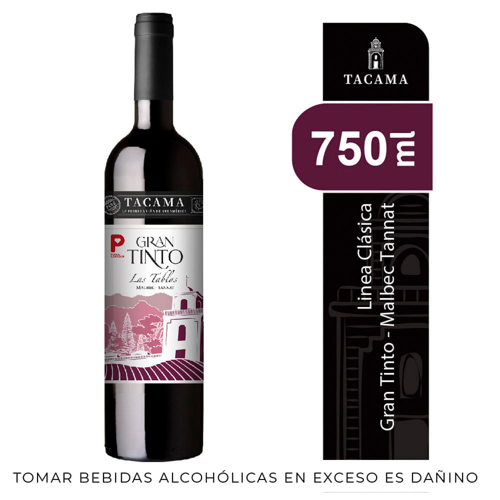 Vino Tinto TACAMA Gran Tinto Malbec Petit Verdot Tannat Botella 750ml Vino Tinto TACAMA Gran Tinto Malbec Petit Verdot Tannat Botella 750ml