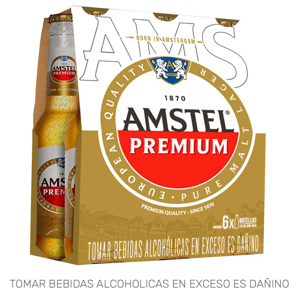 Cerveza Premium AMSTEL Botella 275ml Paquete 6un