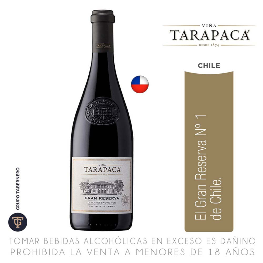 Vino Tinto TARAPACA Cabernet Sauvignon Gran Reserva Botella 750ml
