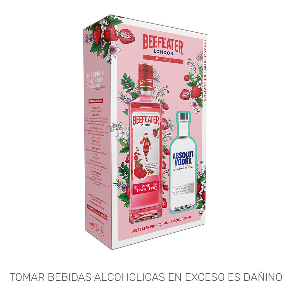 Gin BEEFEATER Pink Botella 700ml + Vodka ABSOLUT Botella 375ml