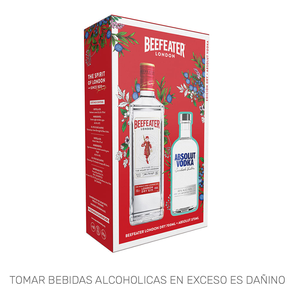 Gin BEEFEATER London Dry Botella 700ml + Vodka ABSOLUT Botella 375ml