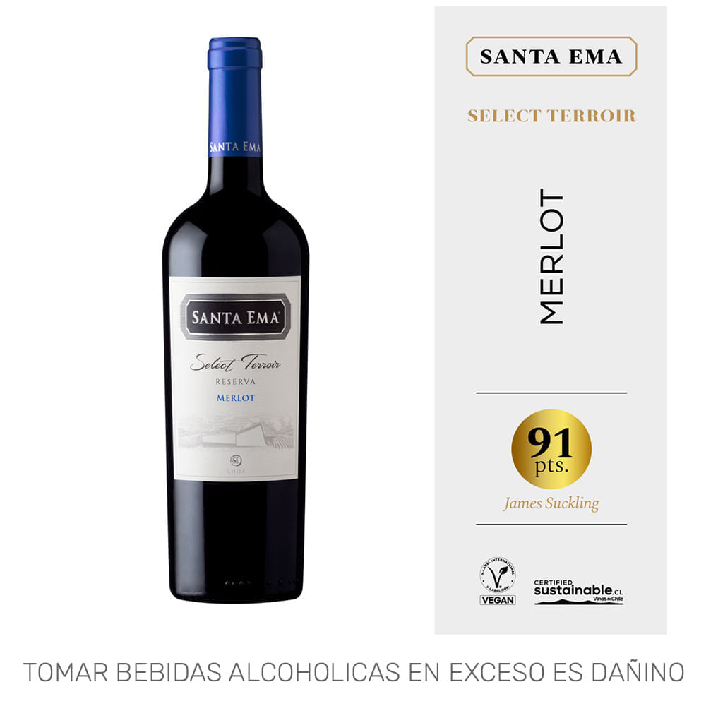 Vino Tinto SANTA EMA Select Terrior Reserva Merlot Botella 750ml