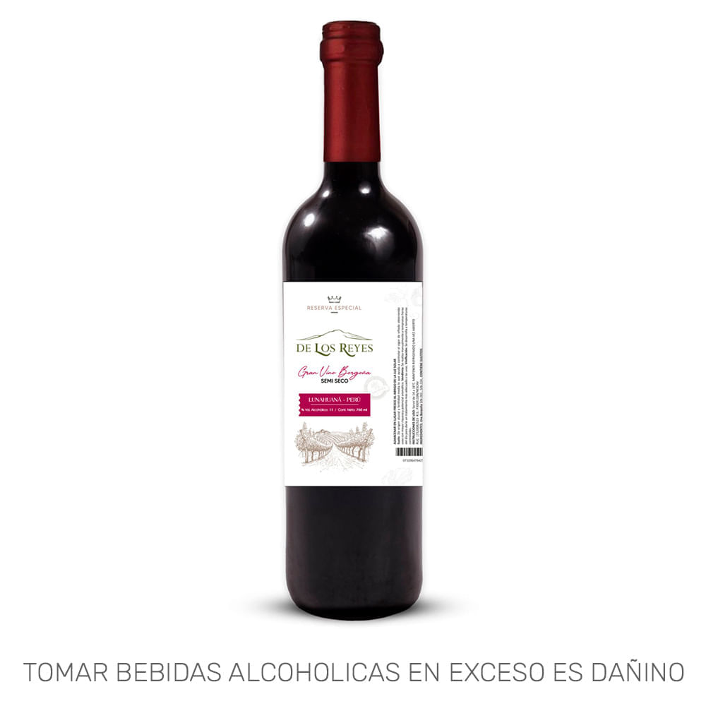Vino Tinto DE LOS REYES Borgoña Semi Seco Botella 750ml Vino Tinto DE LOS REYES Borgoña Semi Seco Botella 750ml