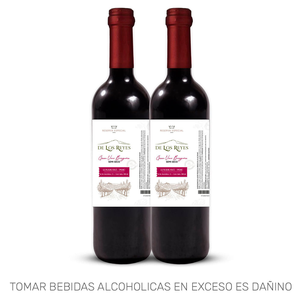 Pack Vino Tinto DE LOS REYES Borgoña Botella 750ml x 2un