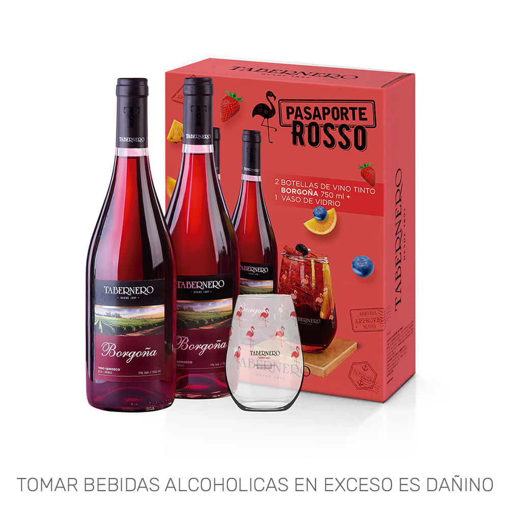 Vino Tinto TABERNERO Borgoña Semiseco Botella 750ml Pack 2un Vino Tinto TABERNERO Borgoña Semiseco Botella 750ml Pack 2un