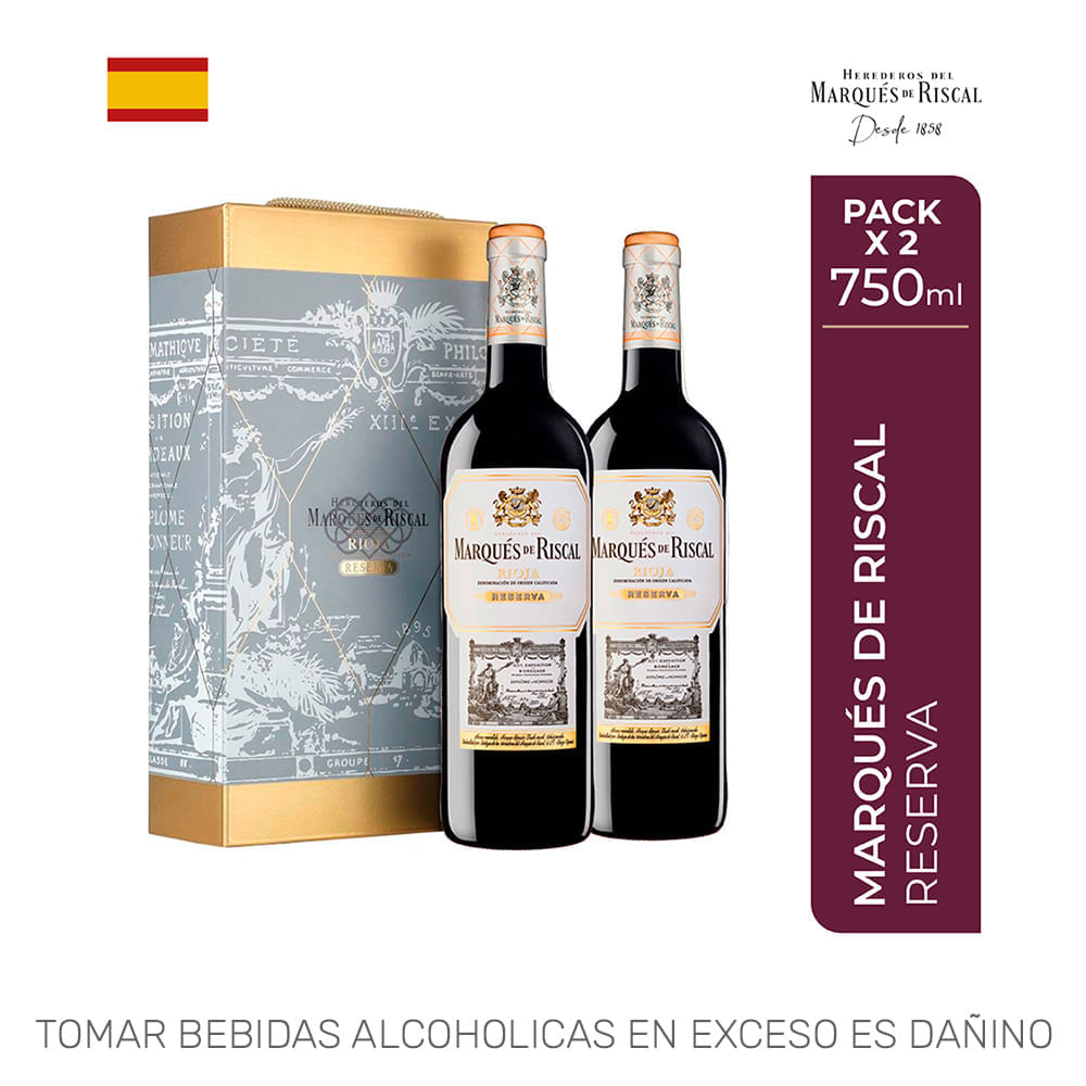 Vino Tinto MARQUÉS DE RISCAL Tempranillo Reserva Botella 750ml Pack 2un
