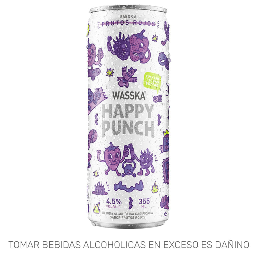Bebida Alcohólica WASSKA Happy Punch Frutos Rojos Lata 355ml