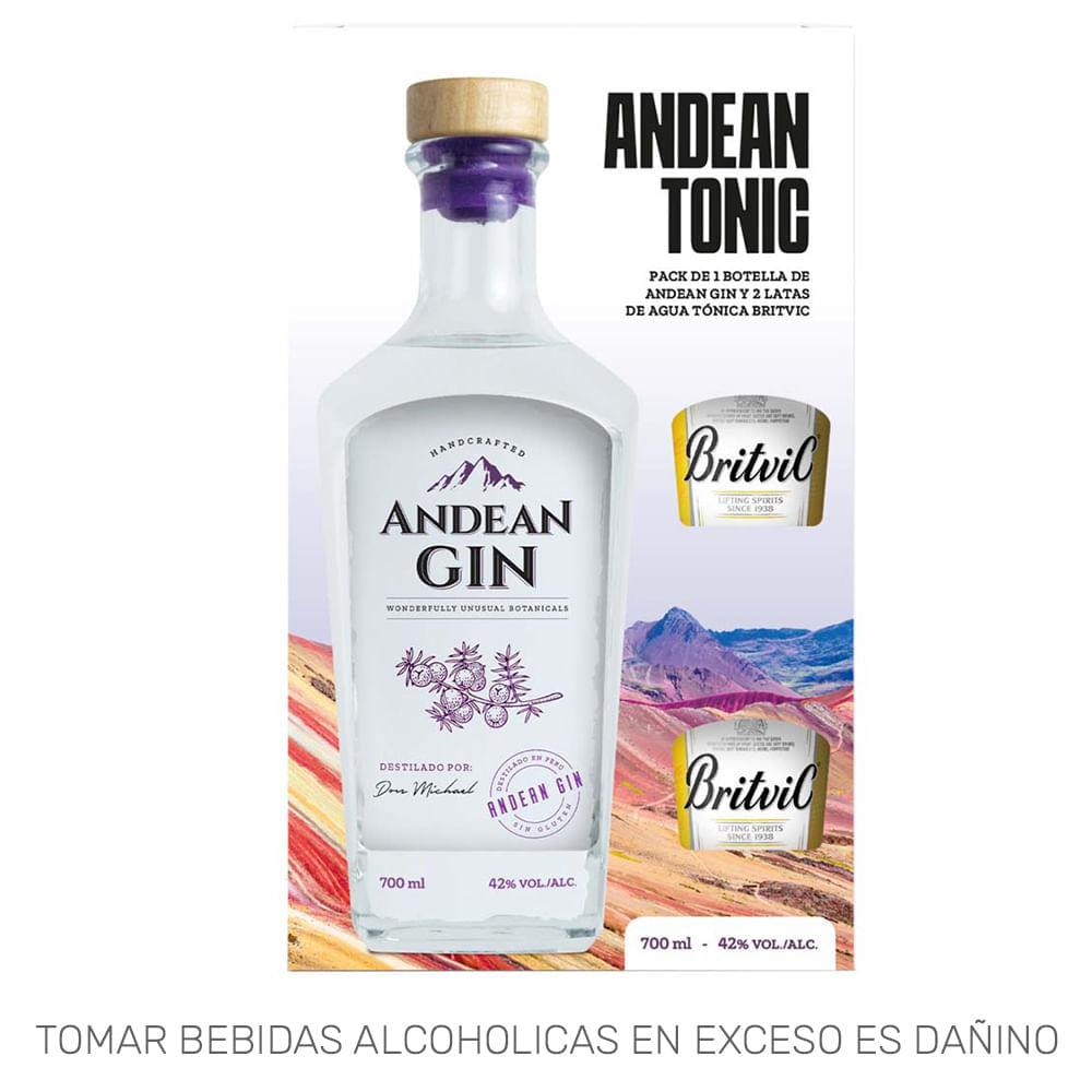 Pack Vodka ANDEAN Botella 700ml + Ginger Ale BRITVIC Lata 150ml Paquete 2un