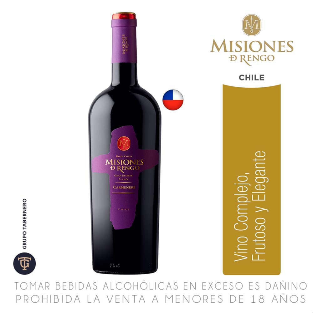 Vino Tinto MISIONES DE RENGO Cuvée Carmenere Botella 750ml Vino Tinto MISIONES DE RENGO Cuvée Carmenere Botella 750ml