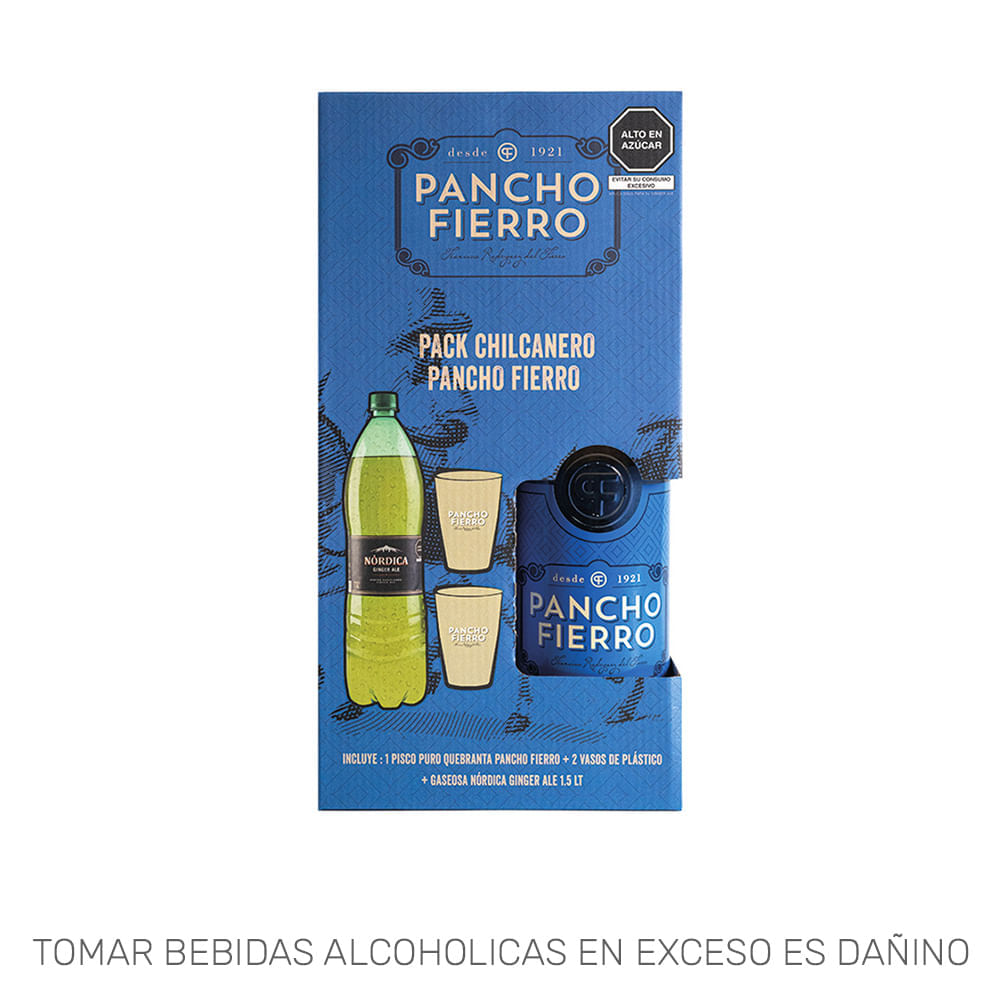 Pack Chilcanero PANCHO FIERRO Pisco Puro Quebranta + 2 Vasos de Plástico + Gaseosa Nórdica Ginger Ale Paquete 4un Pack Chilcanero PANCHO FIERRO Pisco Puro Quebranta + 2 Vasos de Plástico + Gaseosa Nórdica Ginger Ale Paquete 4un