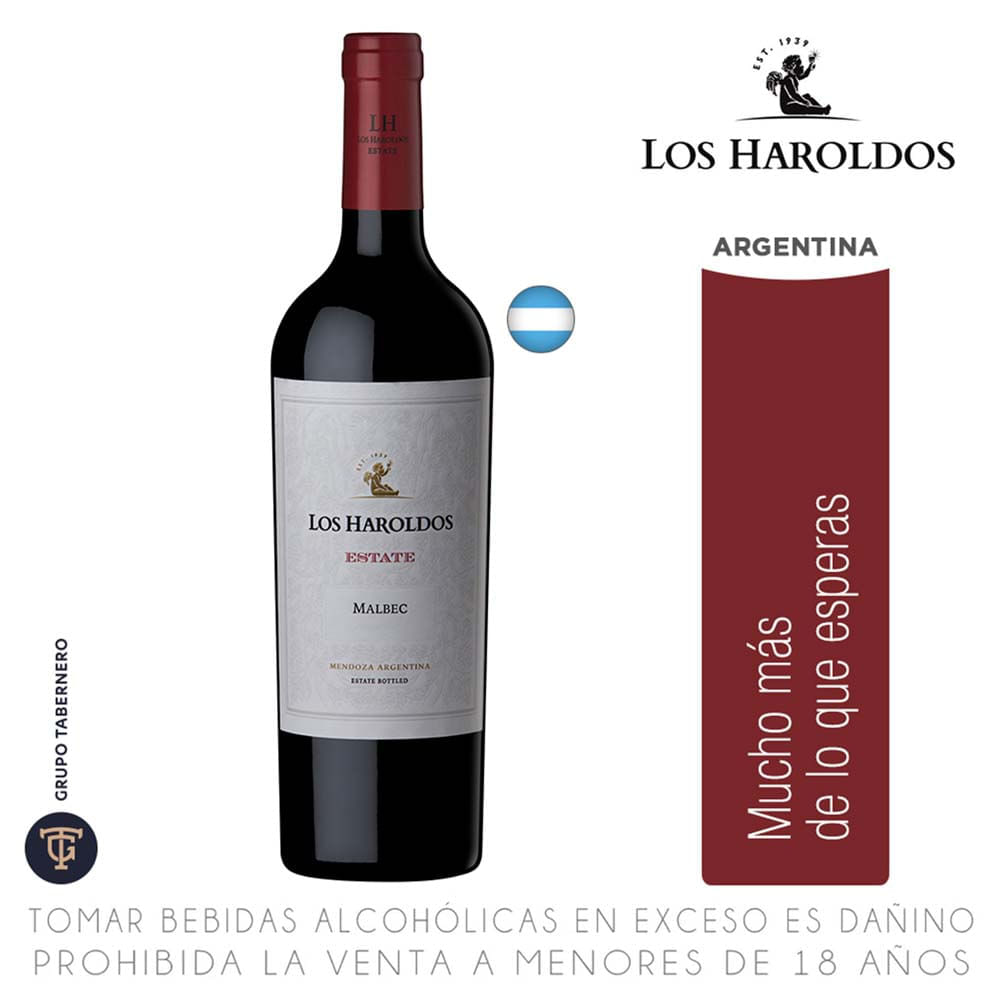 Vino Tinto LOS HAROLDOS Malbec Estate Botella 750ml