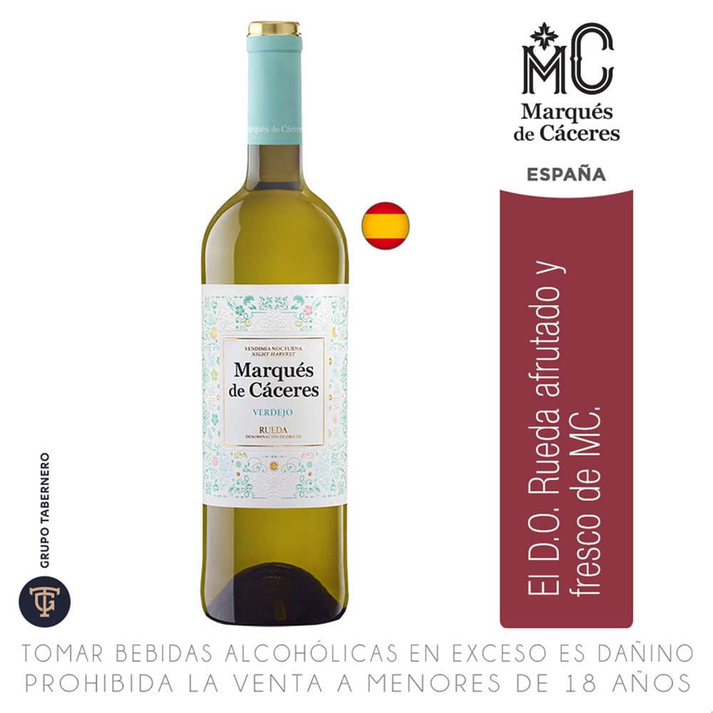 Vino Blanco MARQUÉS DE CÁCERES Rueda Botella 750ml Vino Blanco MARQUÉS DE CÁCERES Rueda Botella 750ml