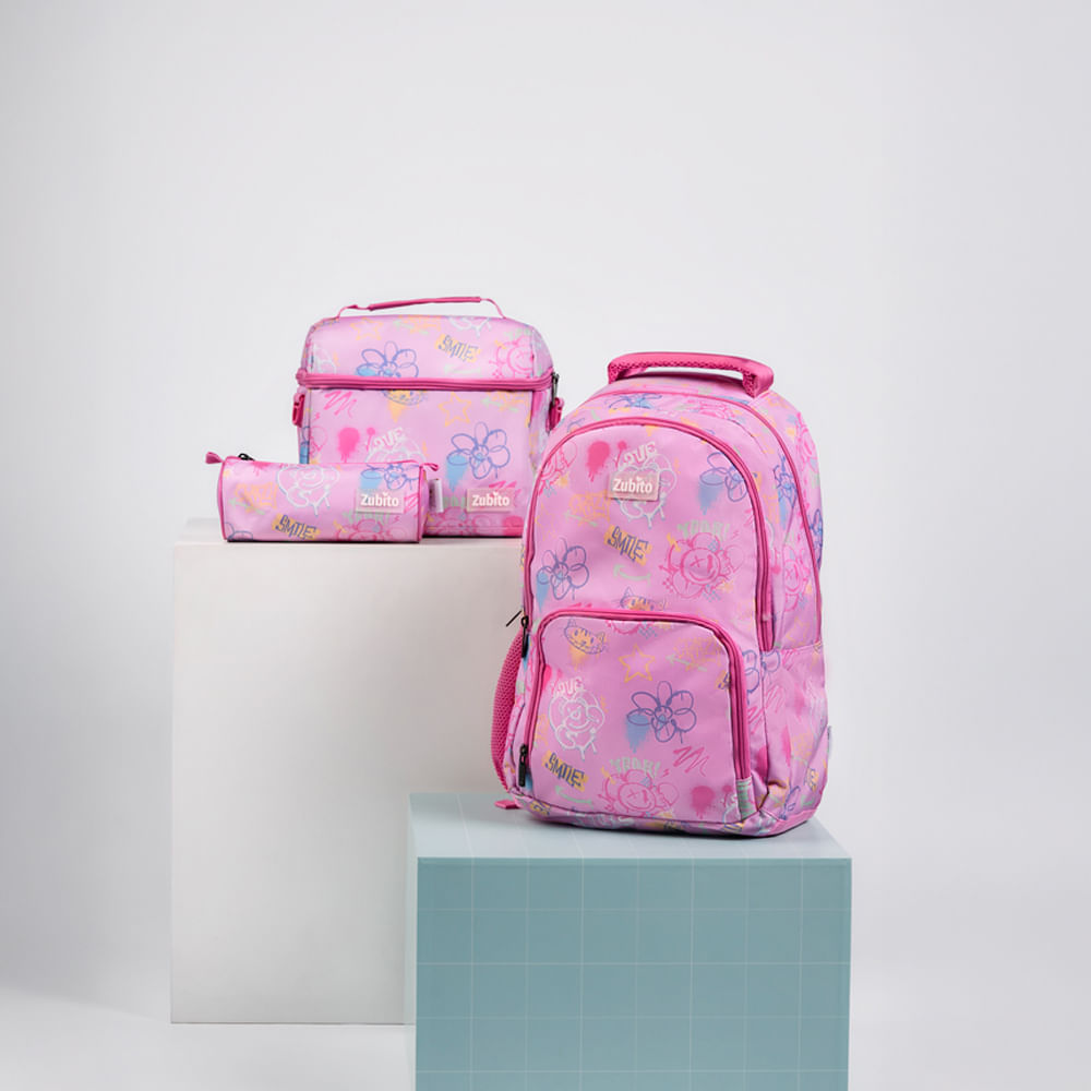 Set Mochila + Lonchera + Cartuchera Zubito Corazón