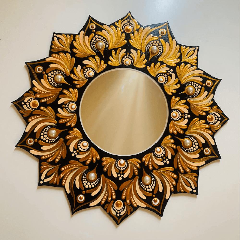 Espejo decorativo de pared Reya Mándala Flor Dorada 35 cm