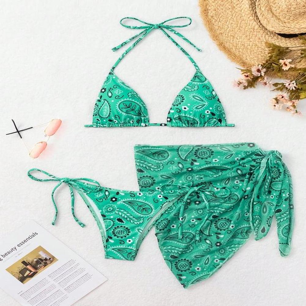 Bikini Nakem 3 piezas con estampado de flores - Talla M Verde Agua