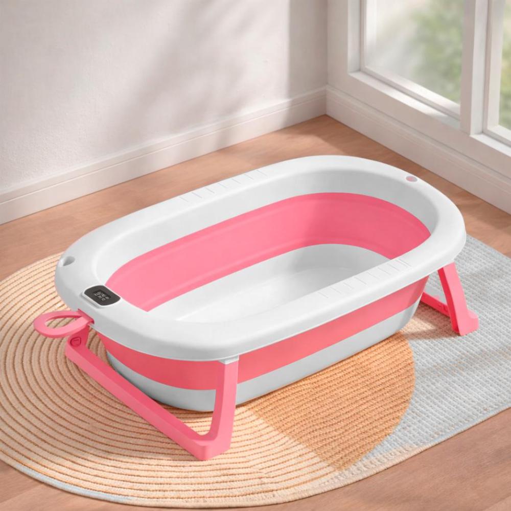 Tina Infantil Plegable con Termometro Color Rosado