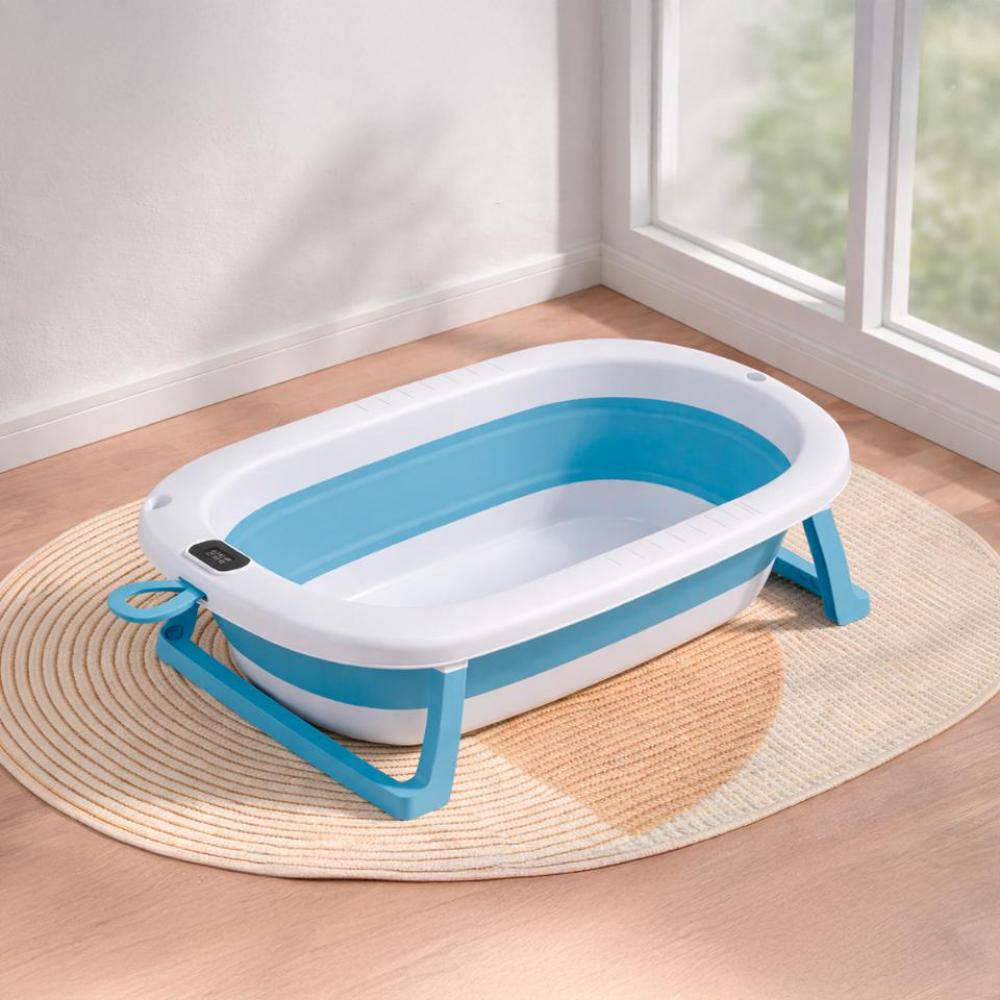 Tina Infantil Plegable con Termometro Color Celeste