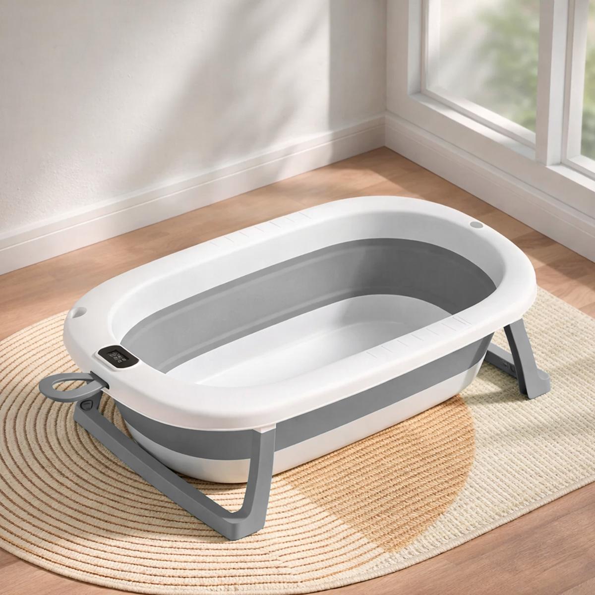 Tina Infantil Plegable con Termometro Color Gris