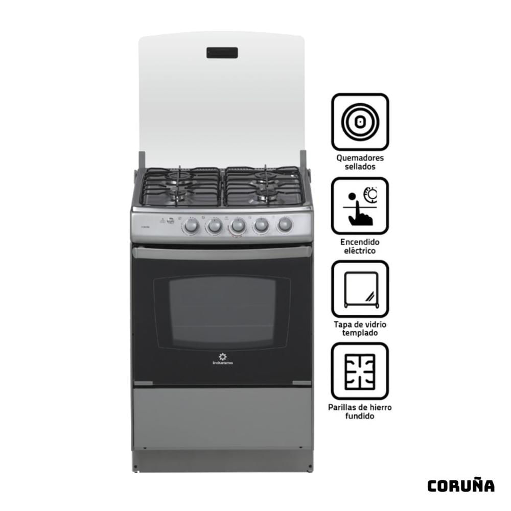 Cocina De Pie INDURAMA a Gas 4 Hornillas ACERO INOX CORUÑA