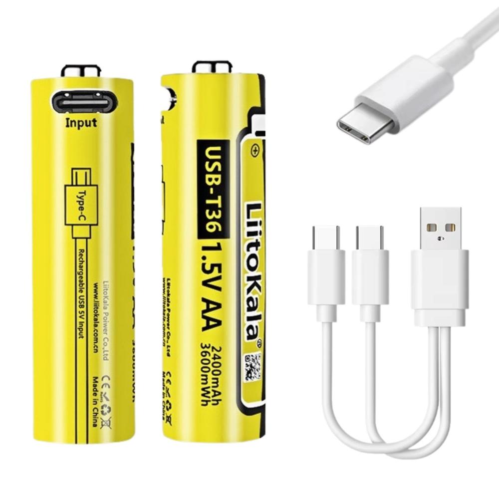 Pila AA Recargable USB 1.5V LiitoKala 2400mAh para Control Remoto y Mouse