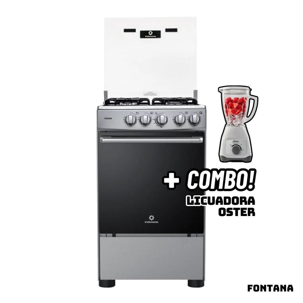 Cocina De Pie INDURAMA a Gas 4 Hornillas FONTANA - Licuadora OSTER Blanca