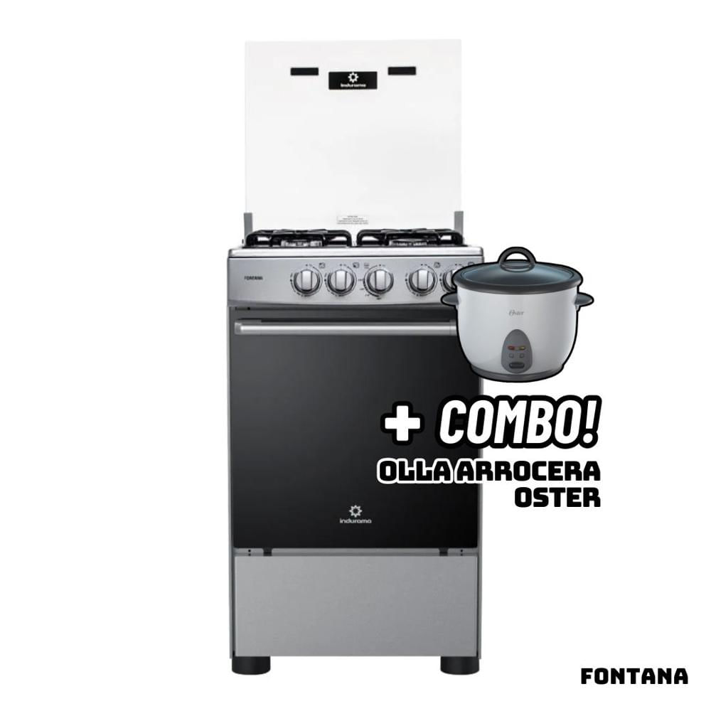 Cocina De Pie INDURAMA a Gas 4 Hornillas FONTANA - Arrocera OSTER Blanca