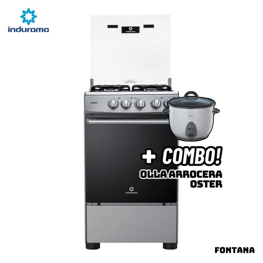 COCINA DE PIE INDURAMA A GAS 4 HORNILLAS - FONTANA - ARROCERA OSTER BLANCA